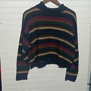Jamie Scott Y2K Cropped Striped Navy/Multicolor Sweater Cotton Blend Size Large